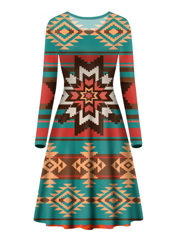 Powwow Store gb nat00320 ethnic ornament seamless pattern long sleeve dress