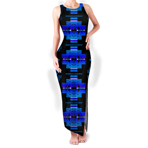 GB-NAT00720-02 Pattern Native Round Neck Double Slit Sundress