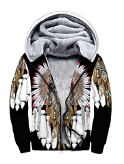 Powwow StoreGBNAT00446 Wolf With Feather Headdress 3D Fleece Hoodie