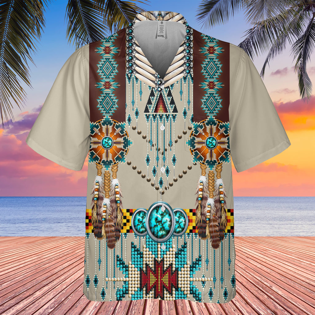 GB-NAT00069 Turquoise Breastplate Native American Hawaiian Shirt 3D New