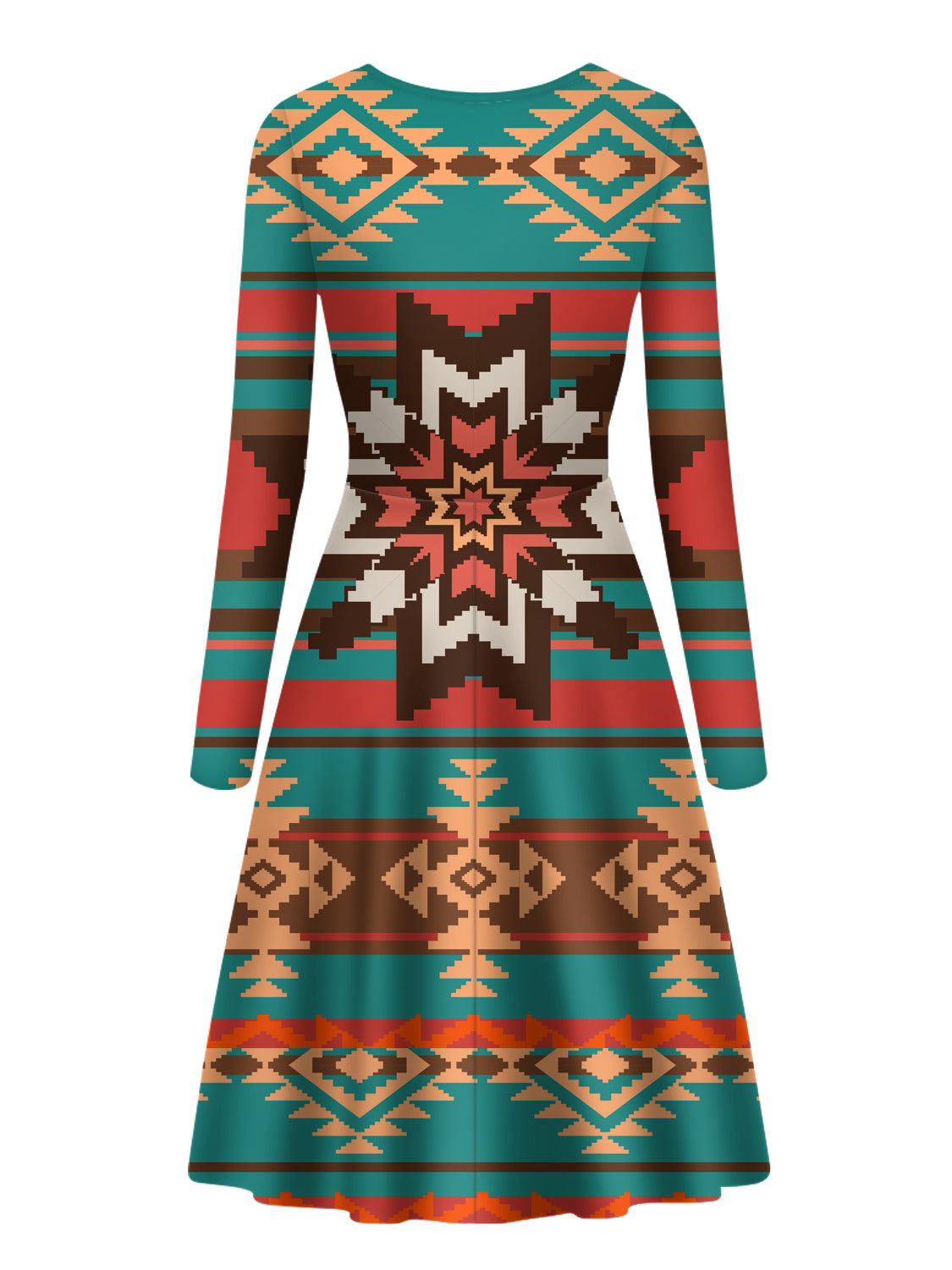 Powwow Store gb nat00320 ethnic ornament seamless pattern long sleeve dress