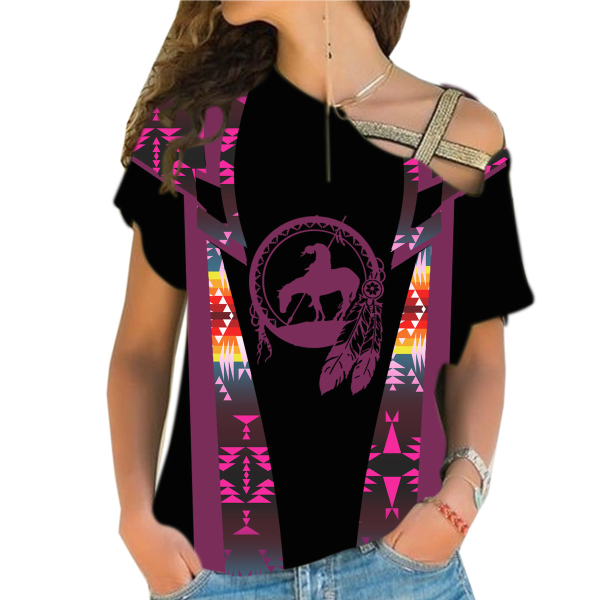 Powwow StoreCRS0001207 Native American Cross Shoulder Shirt