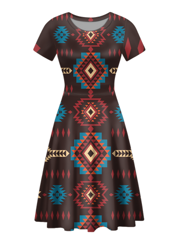 Powwow StoreRND0002 Native Tribes Pattern Round Neck Dress