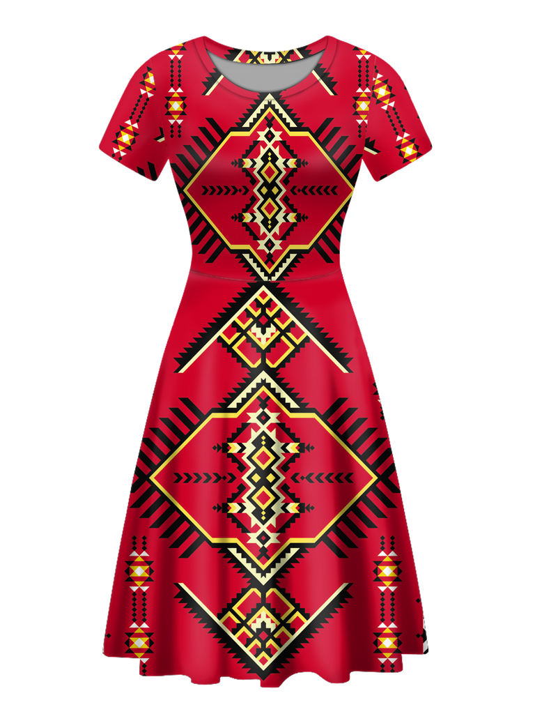 Powwow StoreBS00053 Native Tribes Pattern Round Neck Dress