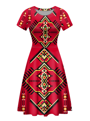 Powwow StoreBS00053 Native Tribes Pattern Round Neck Dress