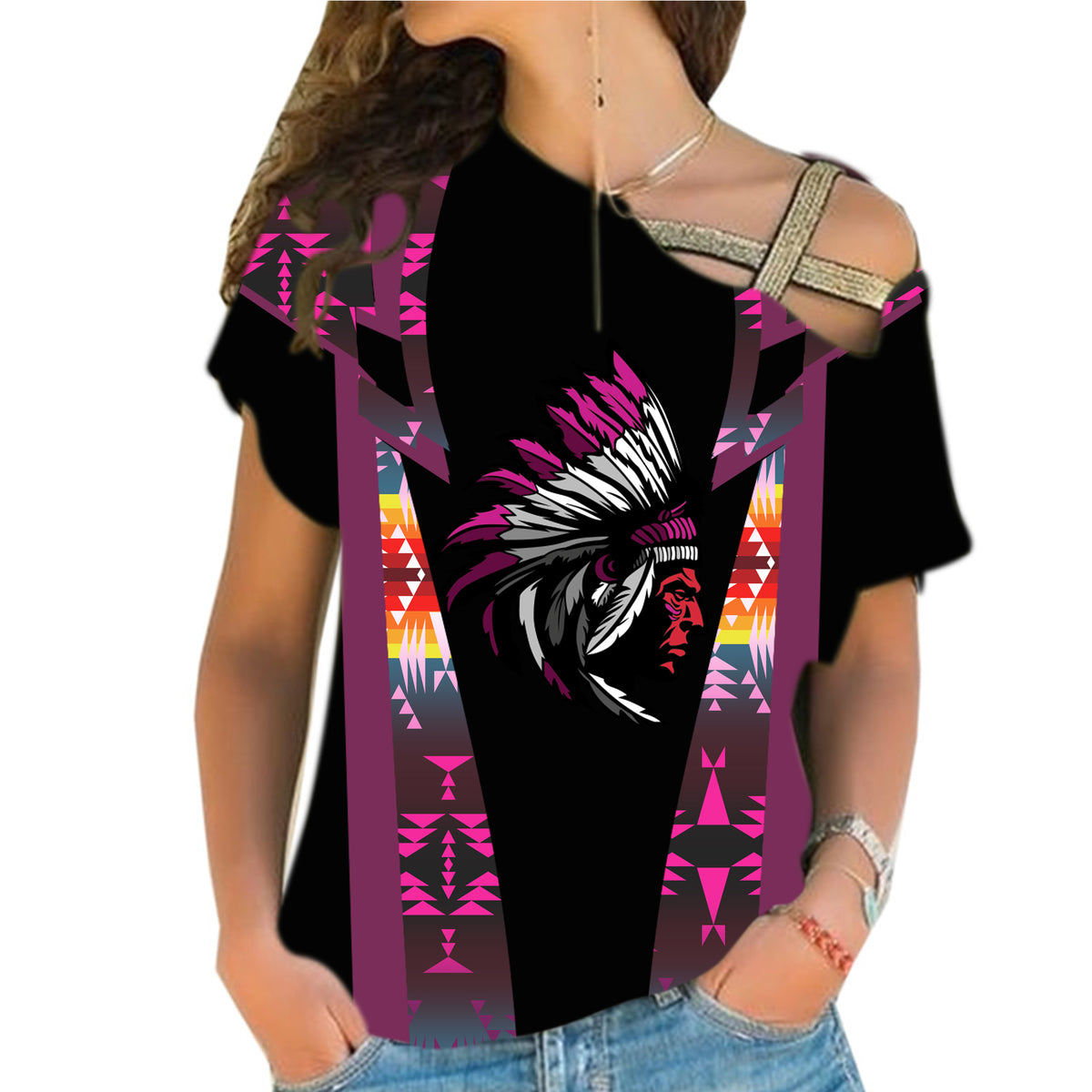 Powwow StoreCRS0001206 Native American Cross Shoulder Shirt
