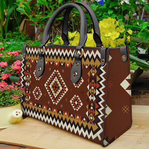 GB-NAT00415-02 Ethnic Geometric Brown Pattern Leather Bag