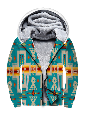 Powwow StoreGBNAT0006205 Turquoise Design Native 3D Fleece Hoodie