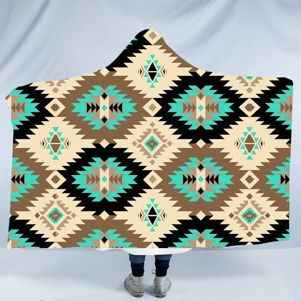 Powwow StoreHDB027 Pattern Native American Design Hooded Blanket