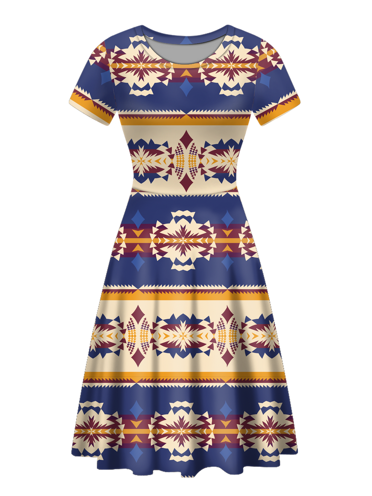 GB-NAT00792 Native Tribes Pattern Round Neck Dress