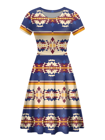 Powwow StoreGBNAT00792 Native Tribes Pattern Round Neck Dress