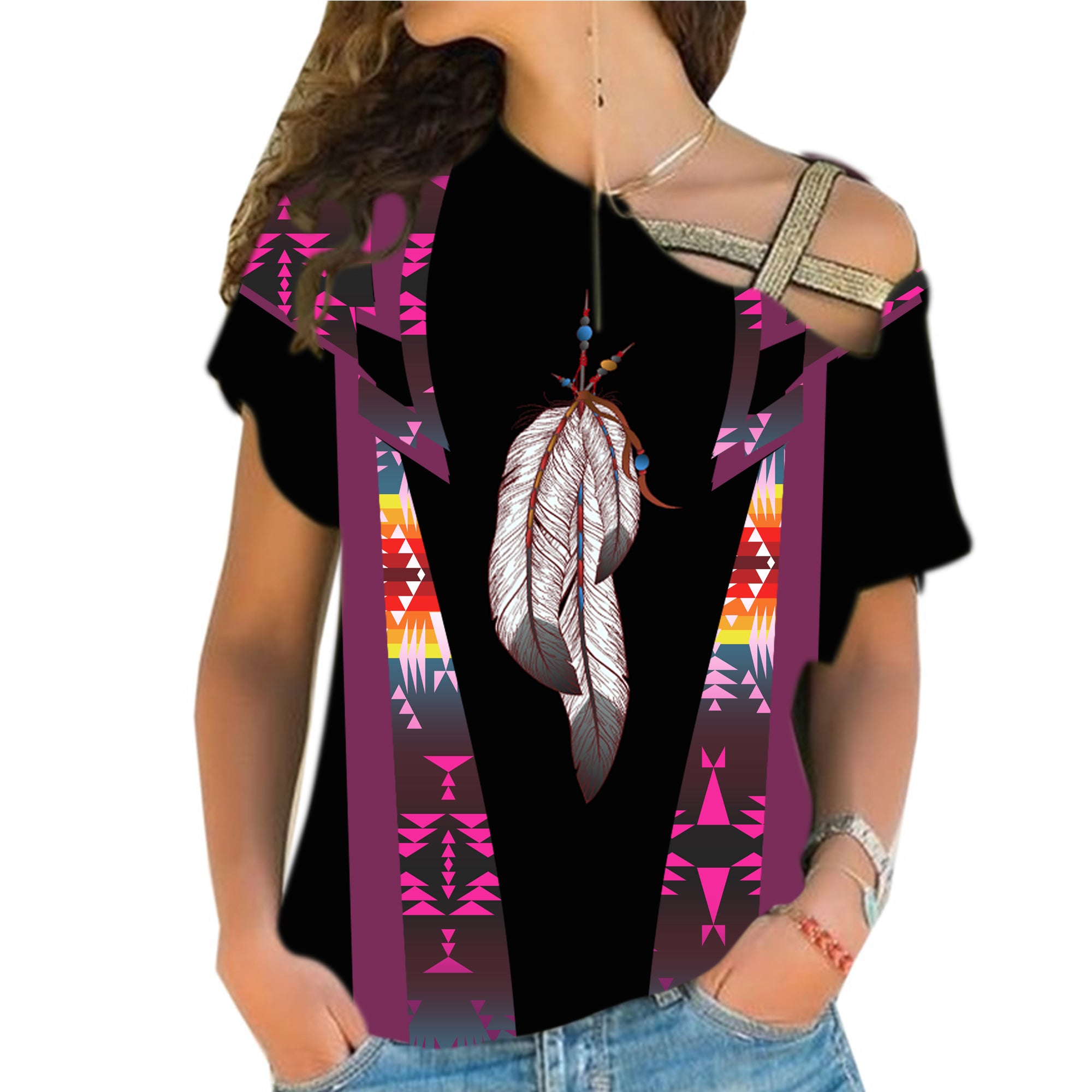 Powwow StoreCRS0001205 Native American Cross Shoulder Shirt