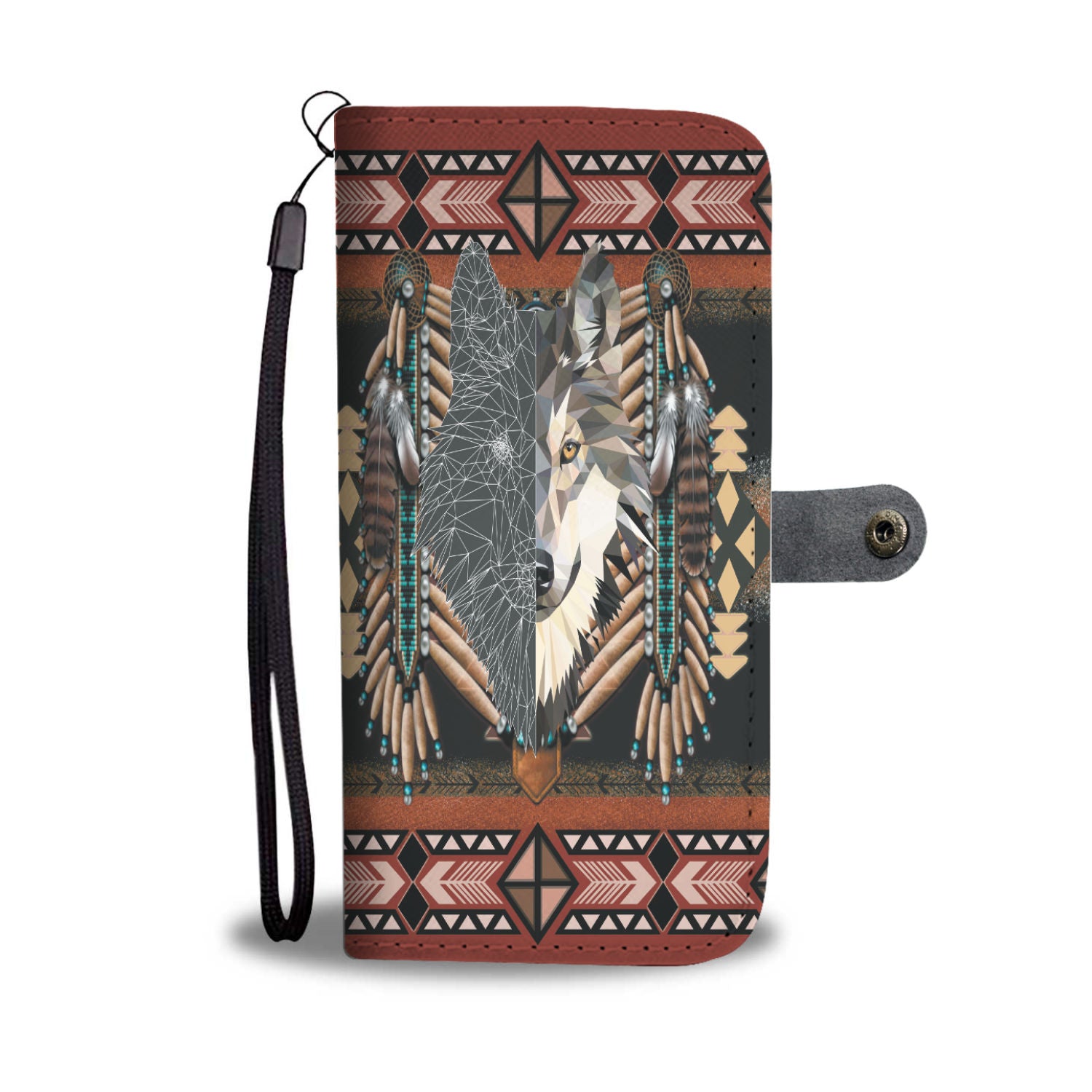Powwow Store gb nat00373 a half face wolf native wallet phone case