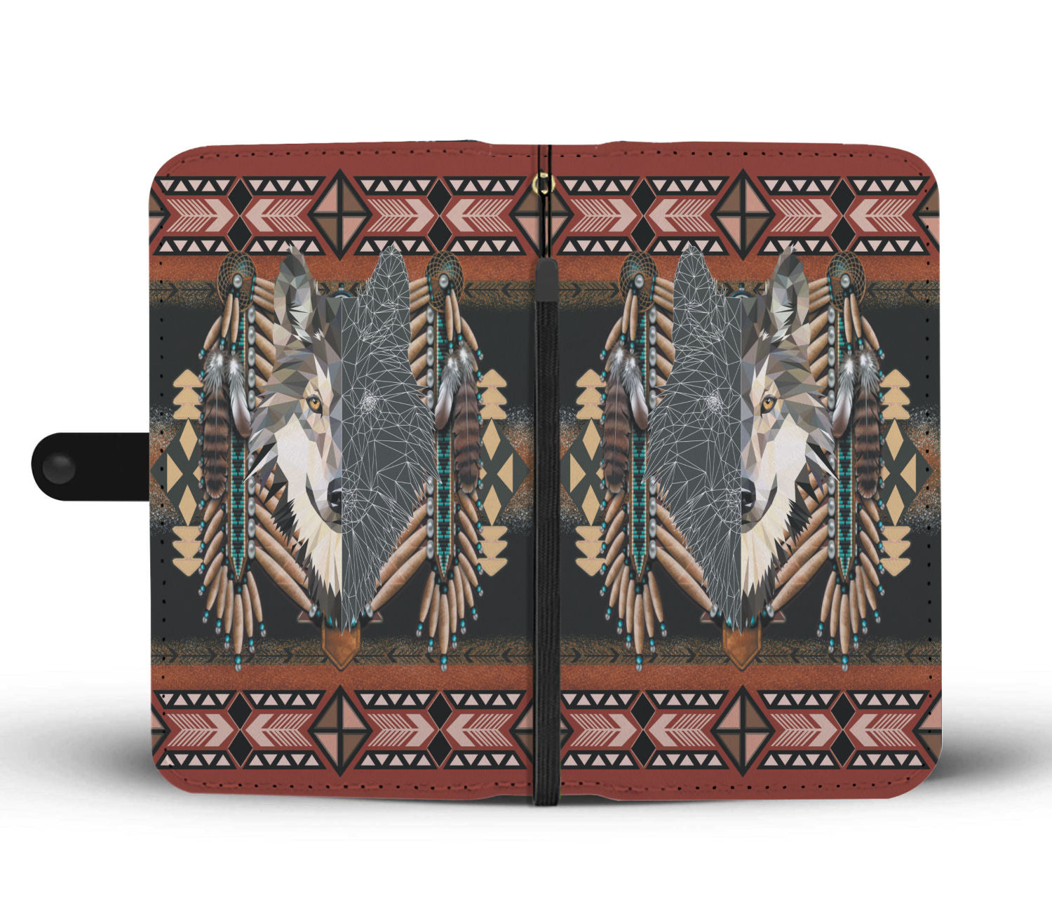 Powwow Store gb nat00373 a half face wolf native wallet phone case
