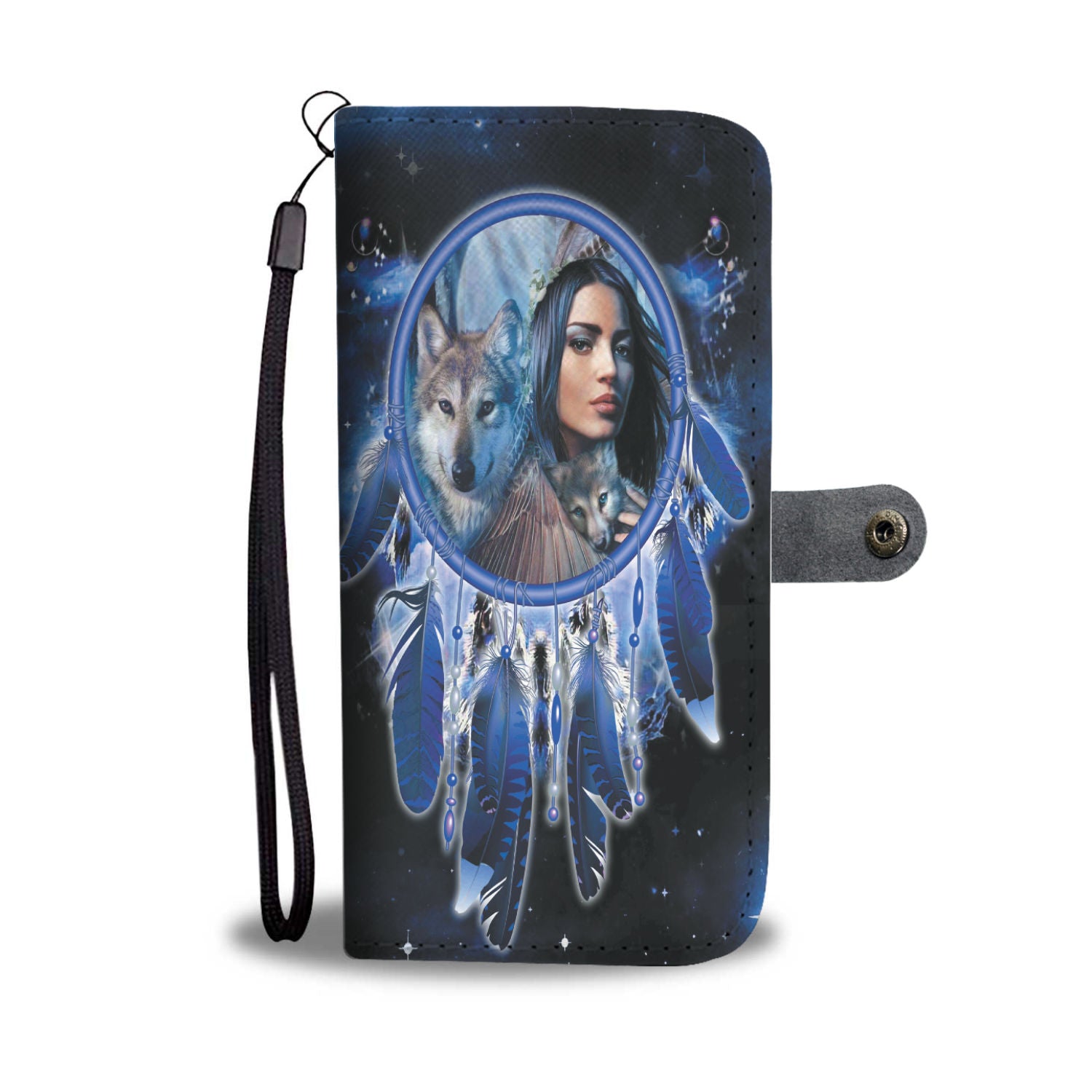 Powwow Store gb nat00355 native girl dream catcher blue galaxy wallet phone case