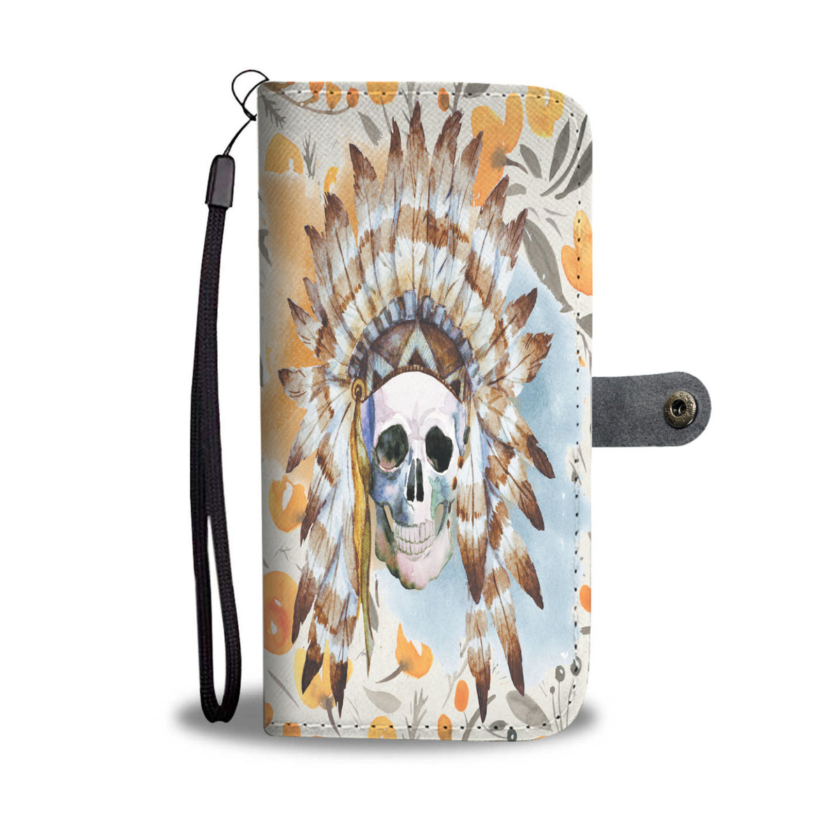 Powwow Store gb nat00366 skull chief headdress feathers wallet phone case