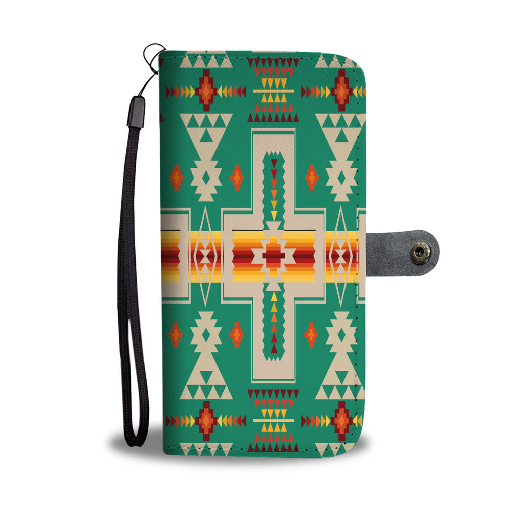 GB-NAT00062-08 Light Green Tribe Design Native American Wallet Phone Case