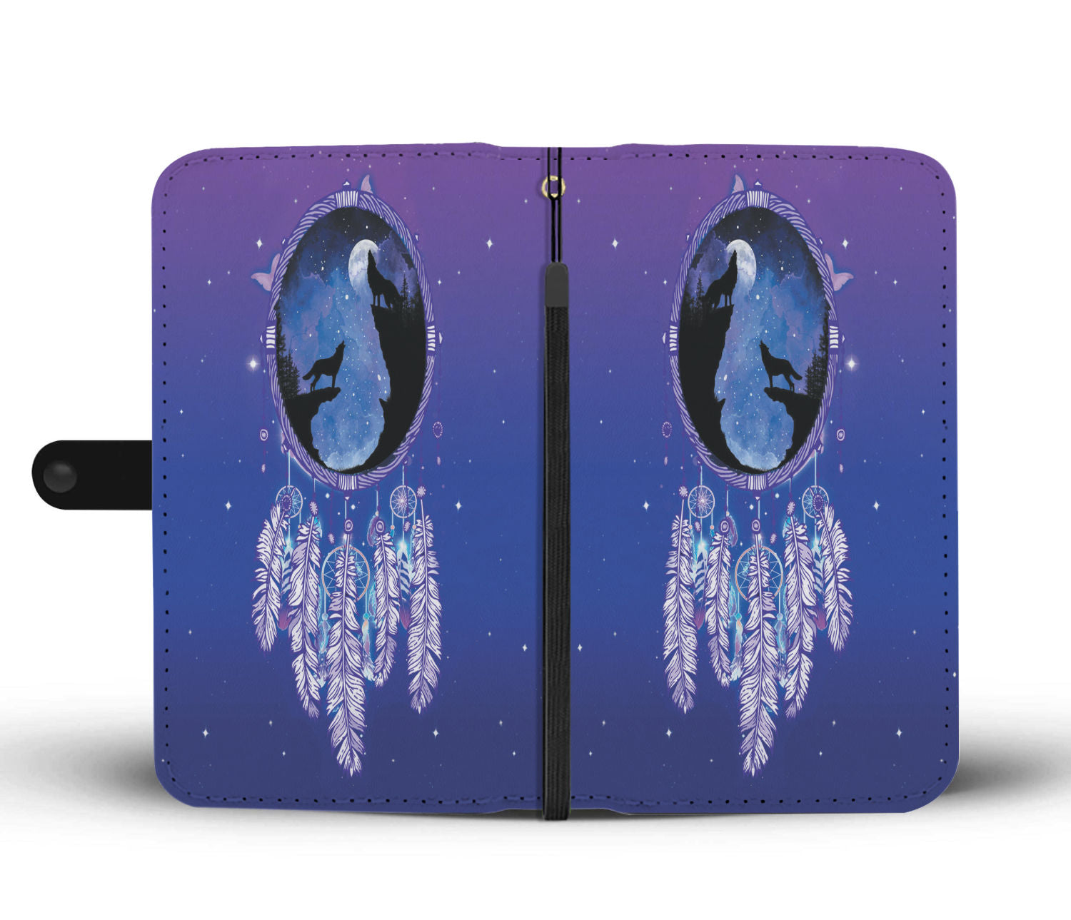 Powwow Store gb nat00360 wolves dream catcher purple galaxy wallet phone case