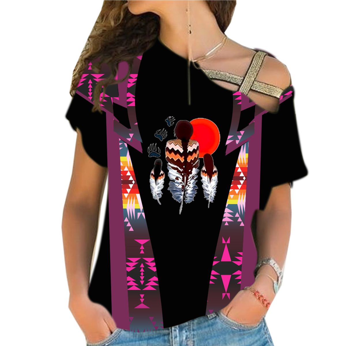 Powwow StoreCRS0001204 Native American Cross Shoulder Shirt