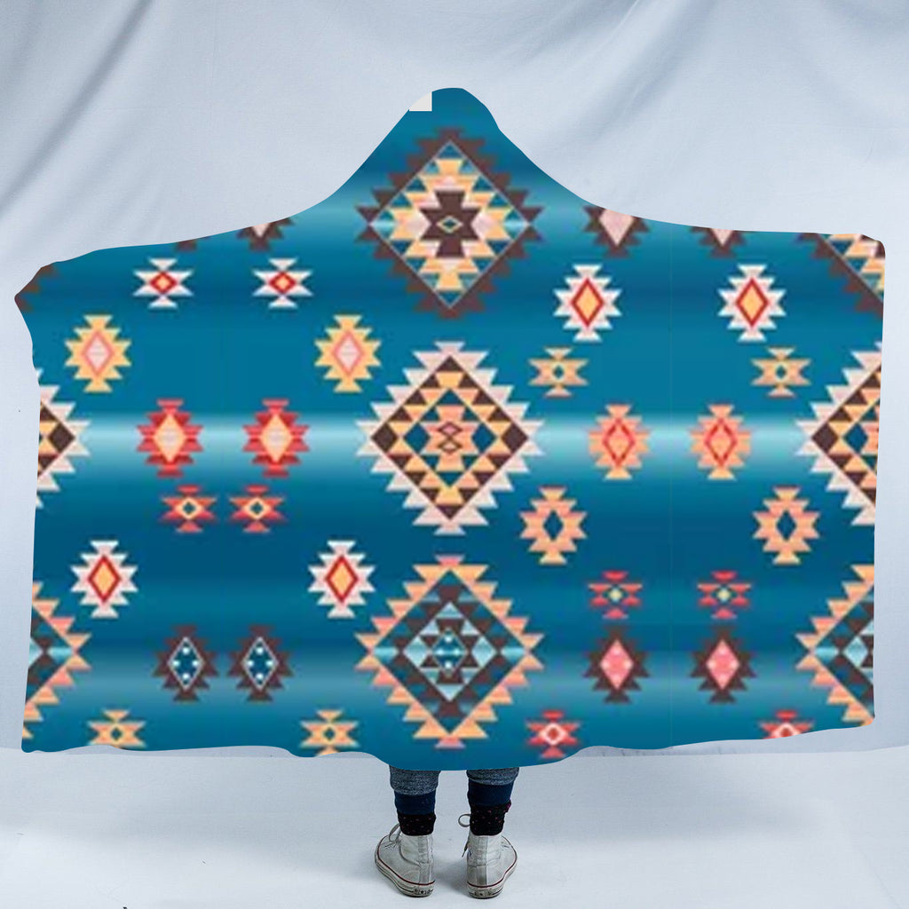 Powwow StoreHDB026 Pattern Native American Design Hooded Blanket