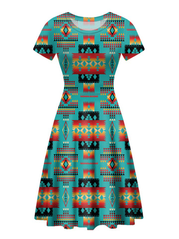 Powwow Store copy of gb nat00046 01 blue native tribes pattern round neck dress