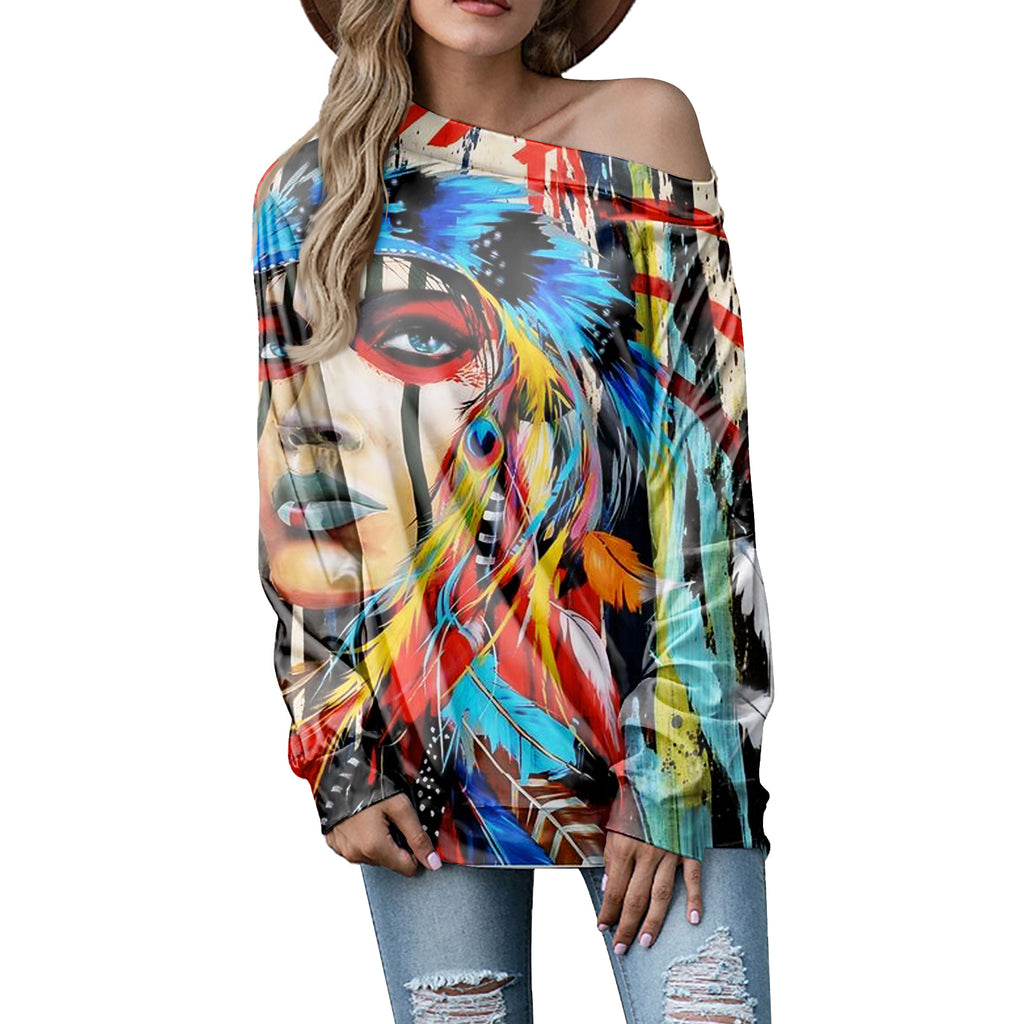 Powwow Store gb nat00036 native girl native american off shoulder sweatshirt