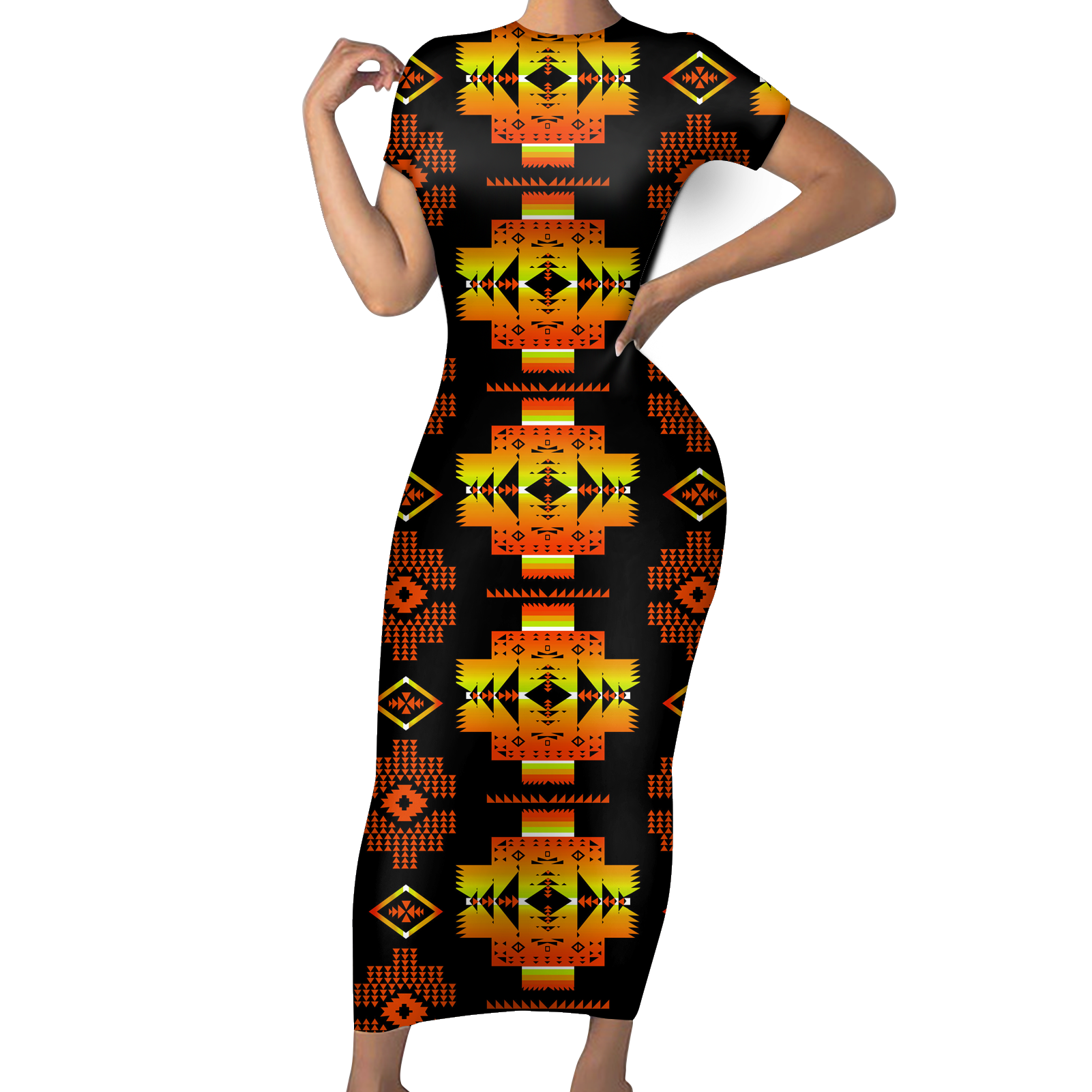 Powwow StoreGBNAT0072006 Pattern Native ShortSleeved Body Dress