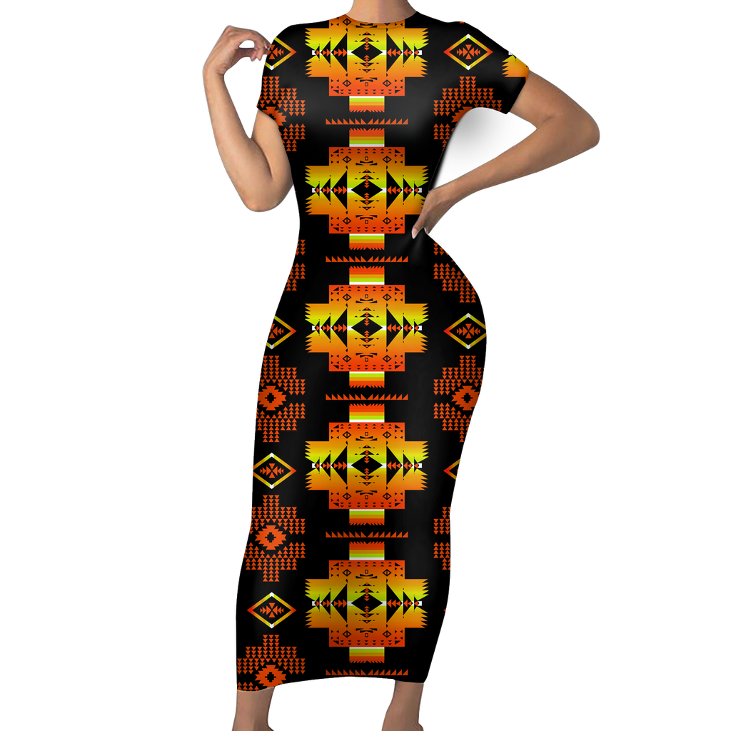 Powwow StoreGBNAT0072006 Pattern Native ShortSleeved Body Dress