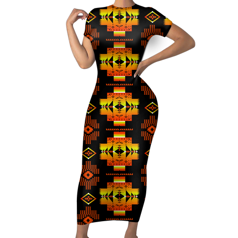 GB-NAT00720-06 Pattern Native Short-Sleeved Body Dress