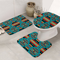 GB-NAT00046-14 Blue Tribes Pattern Native American Bathroom Mat 3 Pieces - Powwow Store