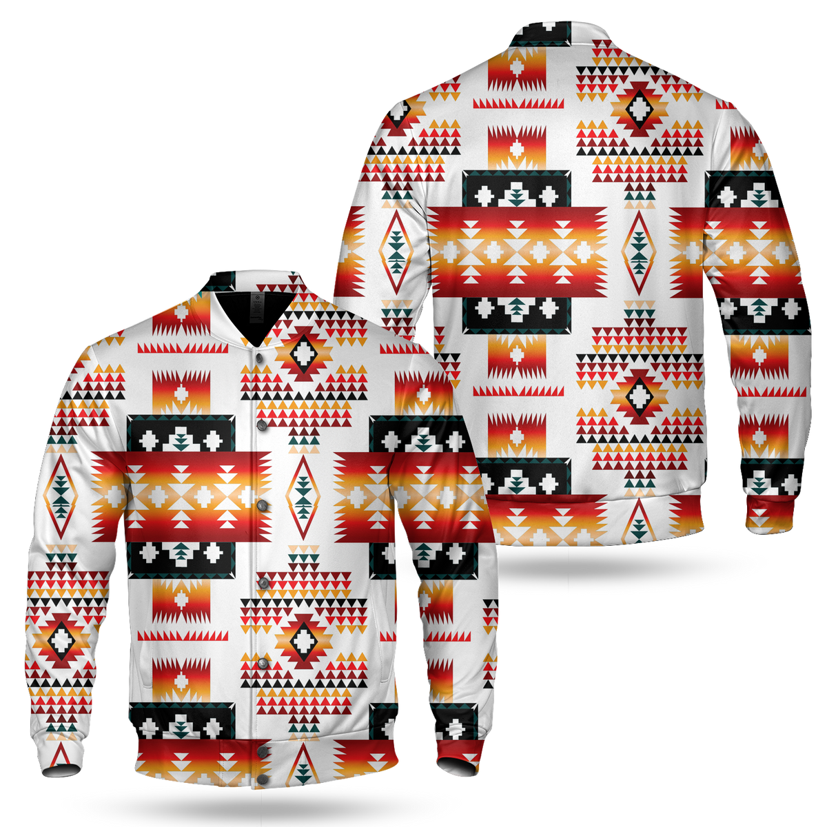 Powwow StoreGBNAT00075 White Tribes Pattern Over Print Baseball Jacket