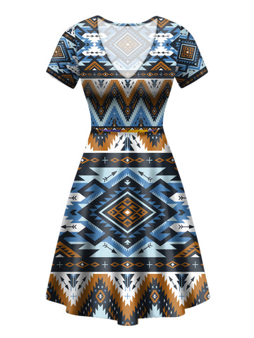 Powwow Store gb nat00613 retro colors tribal seamless round neck dress