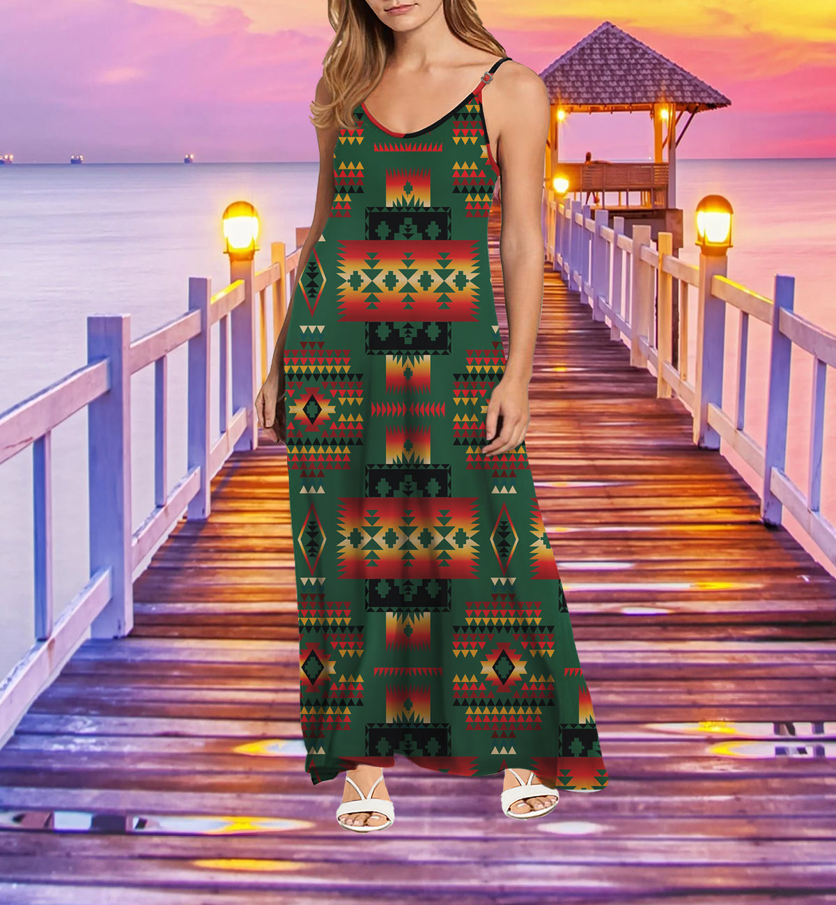 Powwow StoreGBNAT0004610 Tribe Design Native American Maxi Dress