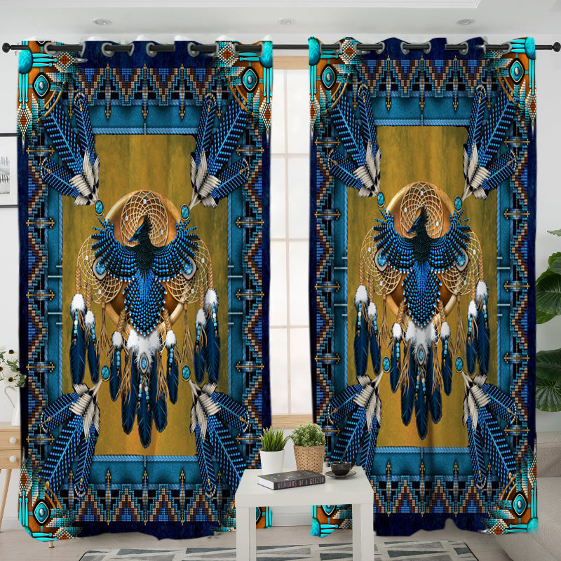 Powwow StoreLVR0004   Blue Thunderbird Mandala Native American Living Room Curtain