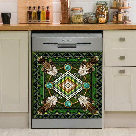 GB-NAT00023-01 Naumaddic Arts Green Native American Dishwasher Cover