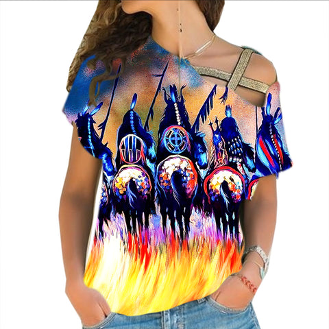 Powwow Store gb nat000135 warriors native american cross shoulder shirt