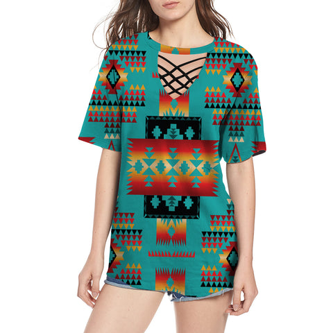 Powwow Store gb nat00046 01 blue native tribes pattern native american round neck hollow out tshirt