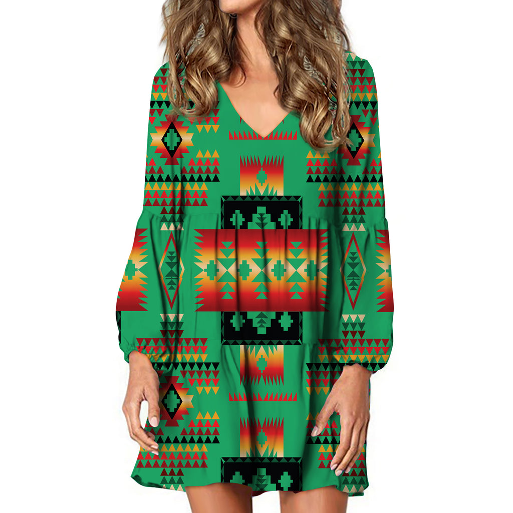 Powwow Store gb nat00046 05 green tribe pattern native american swing dress