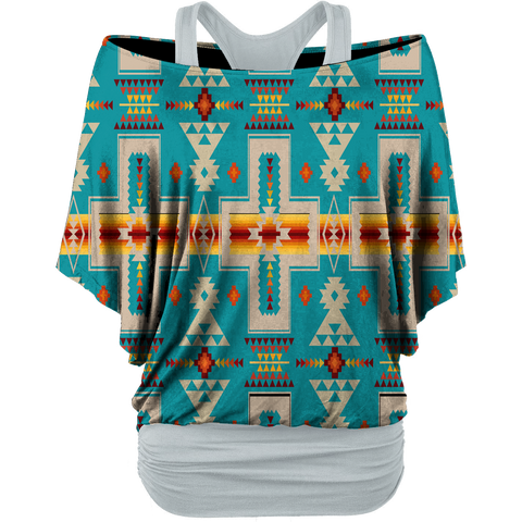 GB-NAT00062-05 Turquoise Tribe   Women's Loose Dolman Sleeve Shirt