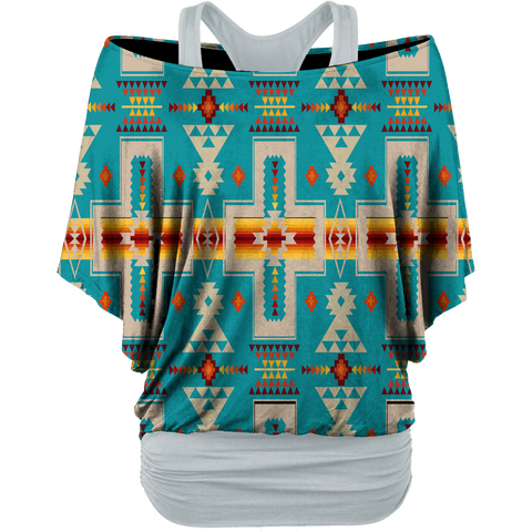 Powwow StoreGBNAT0006205 Turquoise Tribe   Women's Loose Dolman Sleeve Shirt