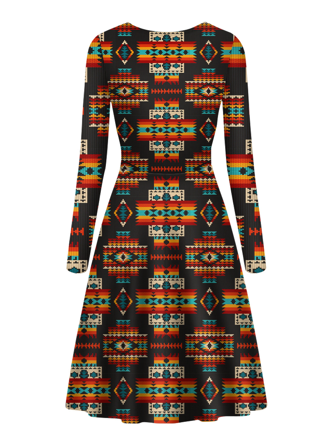 Powwow Store gb nat00402 black pattern native v long sleeve dress