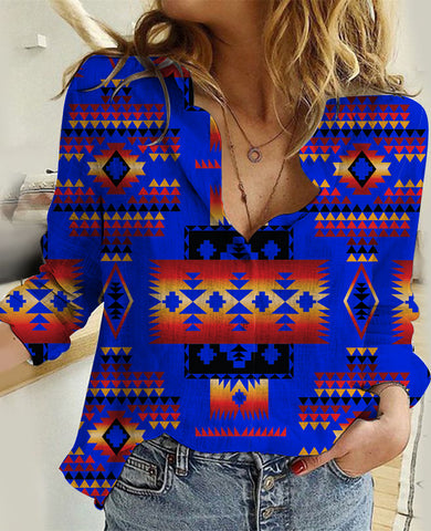 GB-NAT00046-06 Dark Blue Native Tribes Pattern Native American Linen Shirts