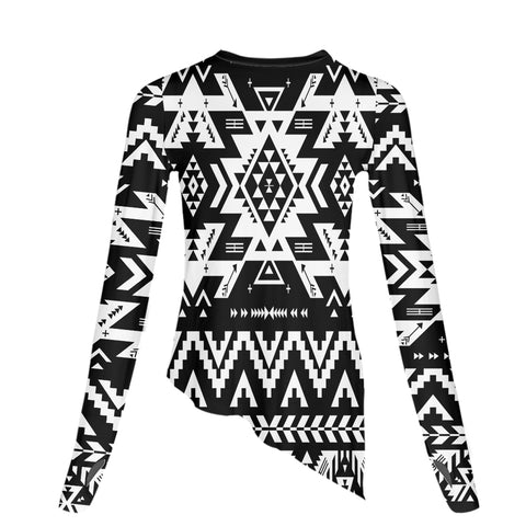 Powwow StoreGBNAT00441 Black Pattern Native Dance Long Sleeve Tshirt