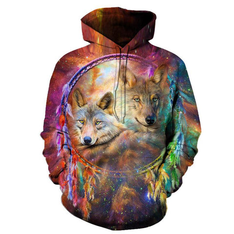 Wolf Dreamcatcher Native American All Over Hoodie no link - Powwow Store