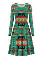 GB-NAT00046-05 Green Design Native Long Sleeve Dress - Powwow Store