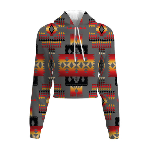 Powwow Store gb nat00046 11 gray tribe pattern native american crop hoodie