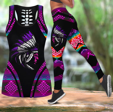 COMB2030 Pattern  Native Hollow Tank Top And Legging Sets