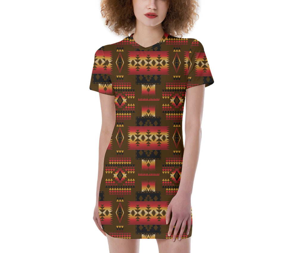 GB-NAT00046-08 Pattern Native  Women's Short Sleeve Tight Dress