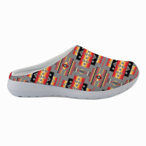 GB-NAT00046-11 Gray Tribe Pattern Native American Mesh Slippers