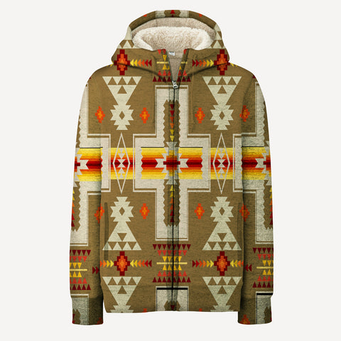 GB-NAT00062-10 Light Brown Tribe Design Native American 3D Fleece Hoodie